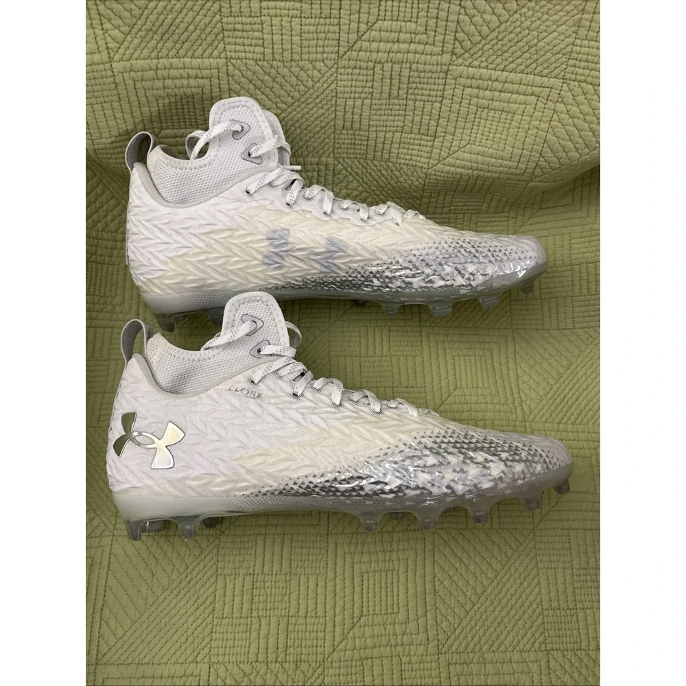Under Armour UA Clone Football Cleats White Silver Men's Size 13 3024097-046